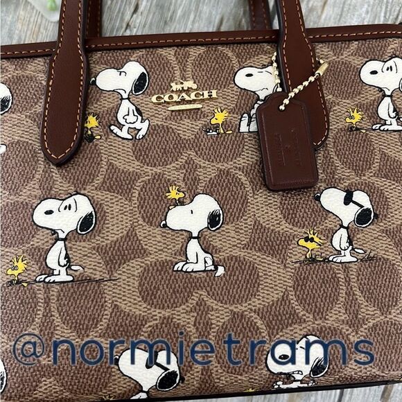 Coach X Peanuts City Mini Tote Bag In Signature Canvas With Snoopy Print Purse - Picture 3 of 8